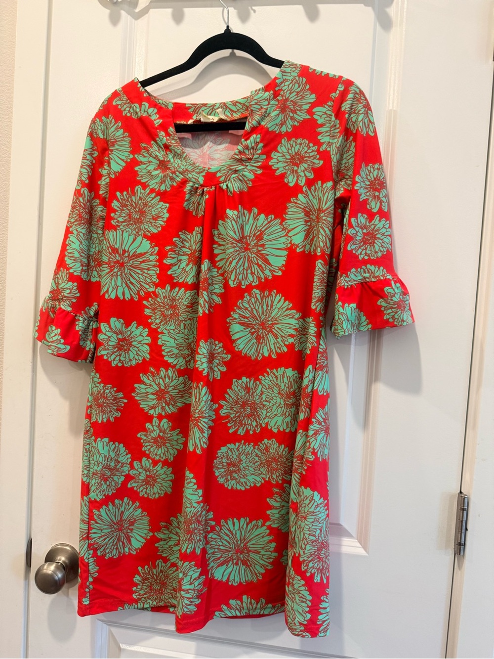 Aryeh Red Shift Dress with Mint Floral Print